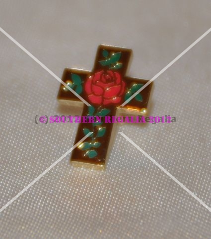 Rose Croix Cross and Roses Gold Plated Lapel Pin - Click Image to Close